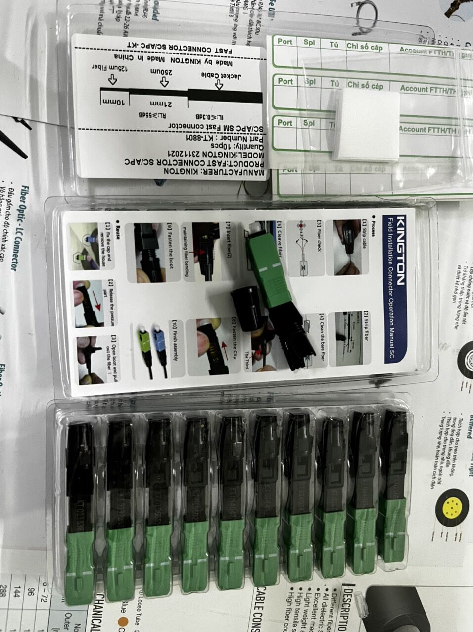 10 đầu nối quang fast connector sc/apc loại kington giá chưa vat.