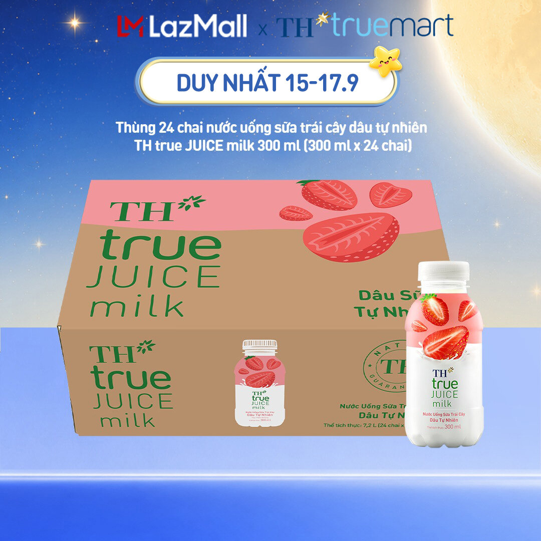 Thùng 24 chai nước uống sữa trái cây TH true JUICE milk dâu tự nhiên 300 ml (300 ml x 24)