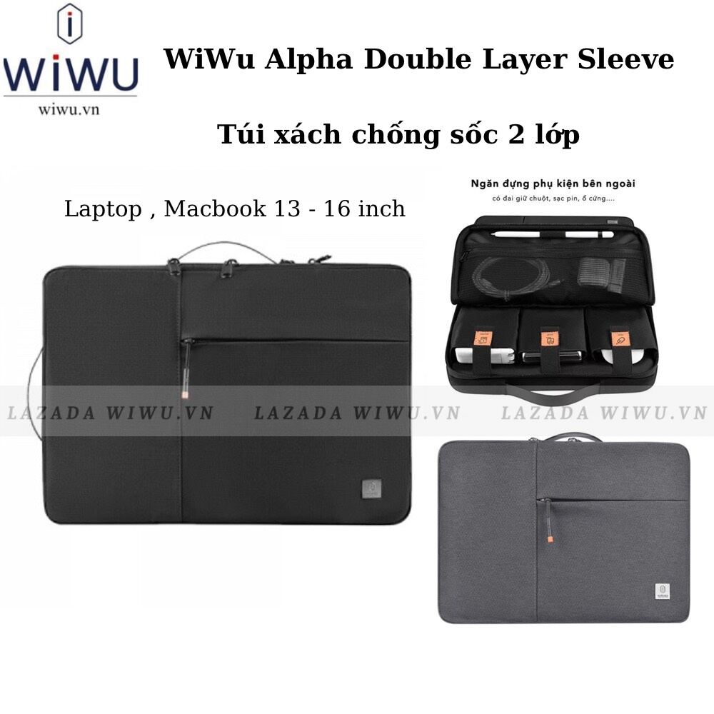 Túi đựng Laptop , Macbook Wiwu Alpha Double Layer Sleeve 13 - 16 inch kiểu dáng thanh lịch , chống sốc , chống nước