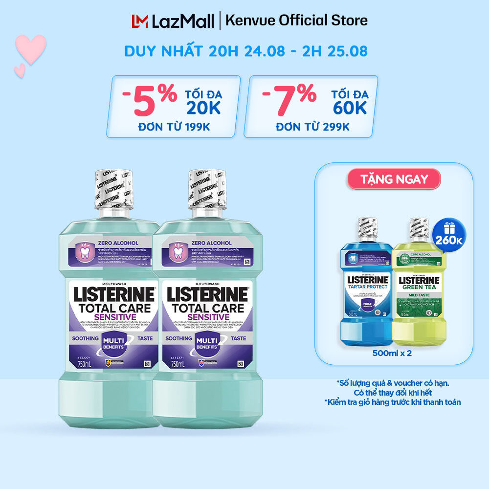 Bộ 2 Nước súc miệng cho răng nhạy cảm Listerine Total Care Sensitive Soothing Taste 750ml/chai