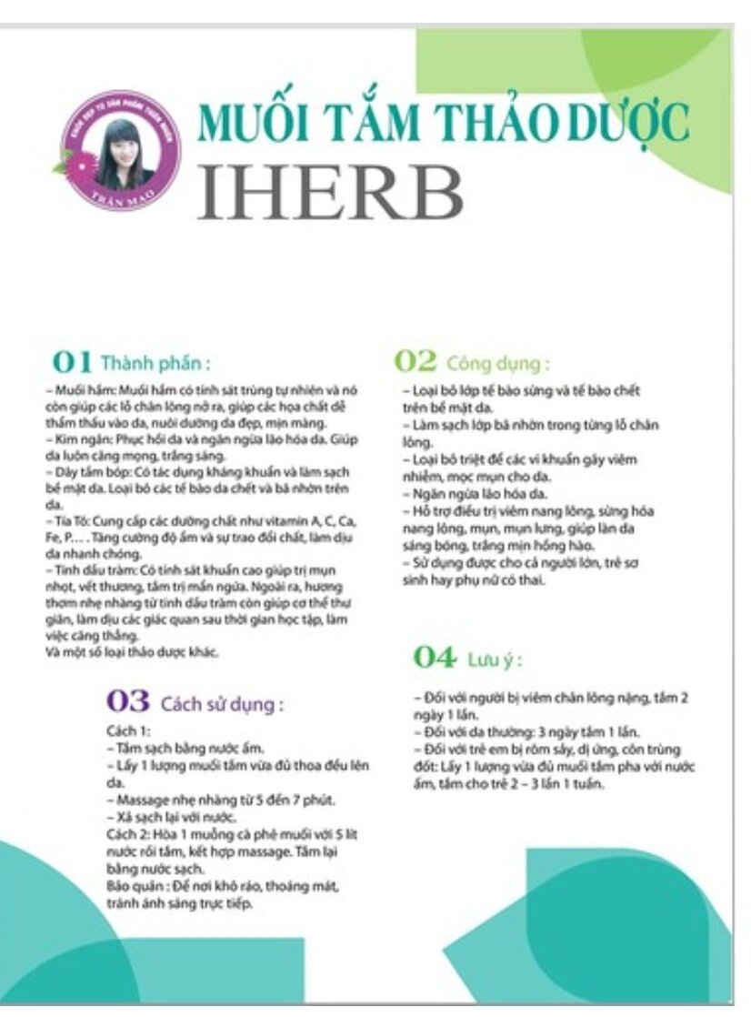 [HCM]MUỐI TẮM THẢO DƯỢC I HERB (Muối Tắm Thảo Dược Trần Mao)