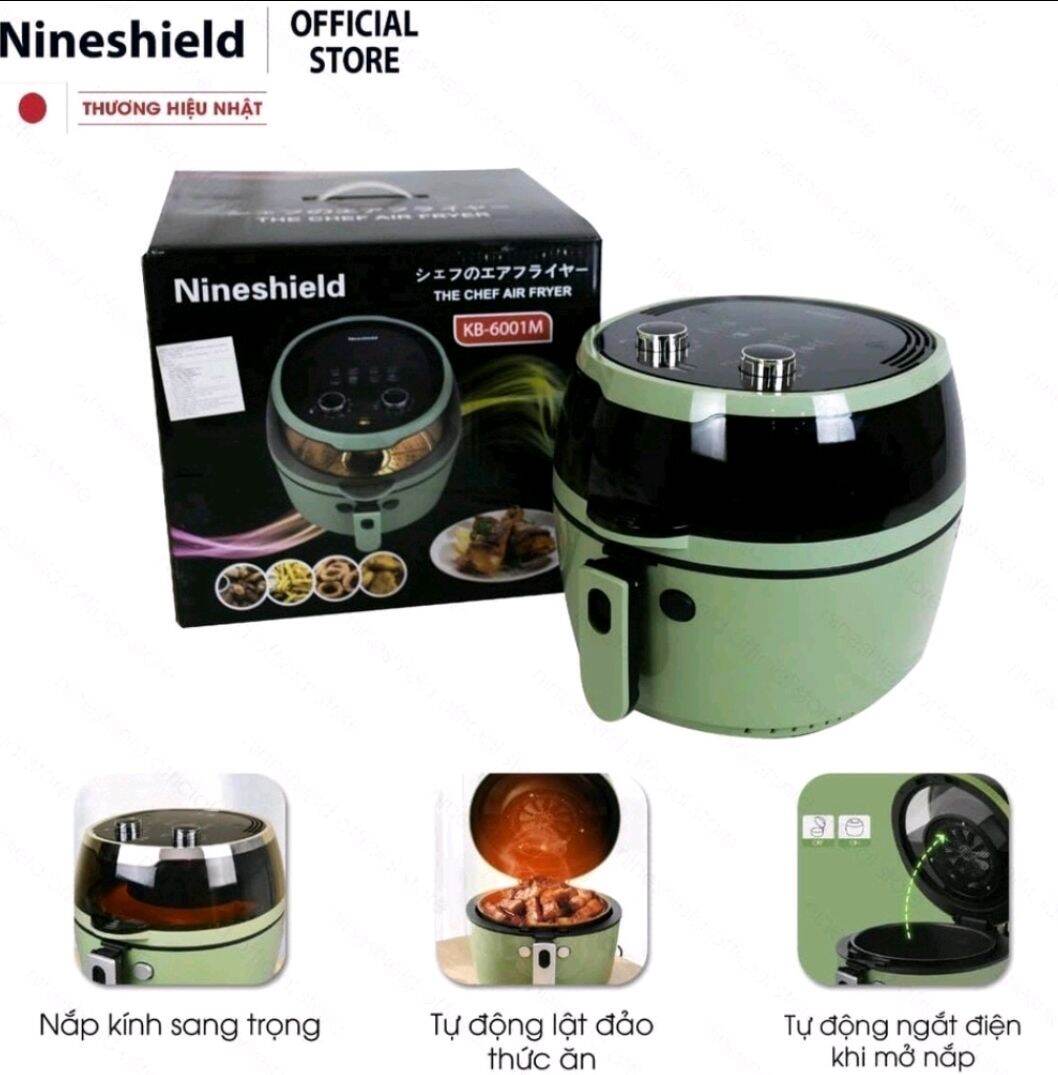 Nồi chiên không dầu nine shield dung tích 8l cơ tay đảo - nồi chiên khoang kính mẫu hot nhất 2021