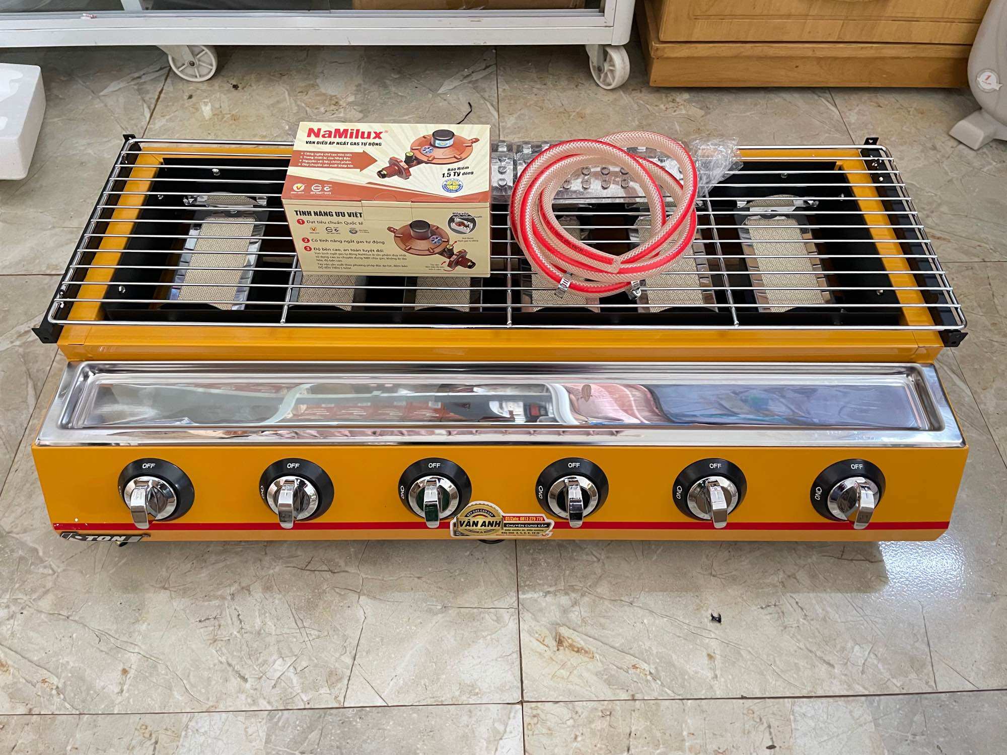 BẾP NƯỚNG GAS 6 LÒ WHATASHI CAO CẤP