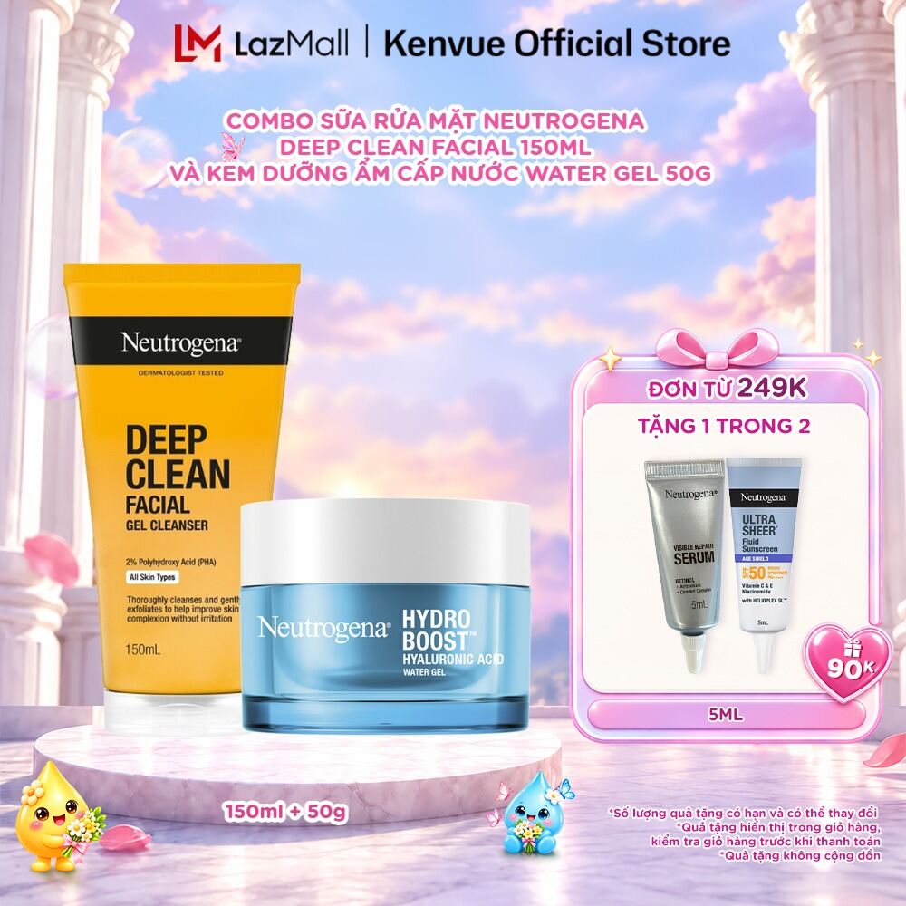 Combo Sữa rửa mặt sạch sâu Neutrogena Deep Clean Facial 150ml và kem dưỡng ẩm Water gel 50g (dành cho da dầu nhạy cảm)