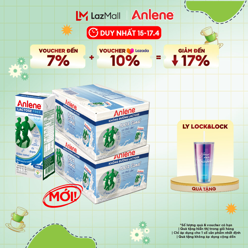 Combo 2 Thùng 36 hộp sữa Anlene không đường Lactose vị nguyên bản 180ml