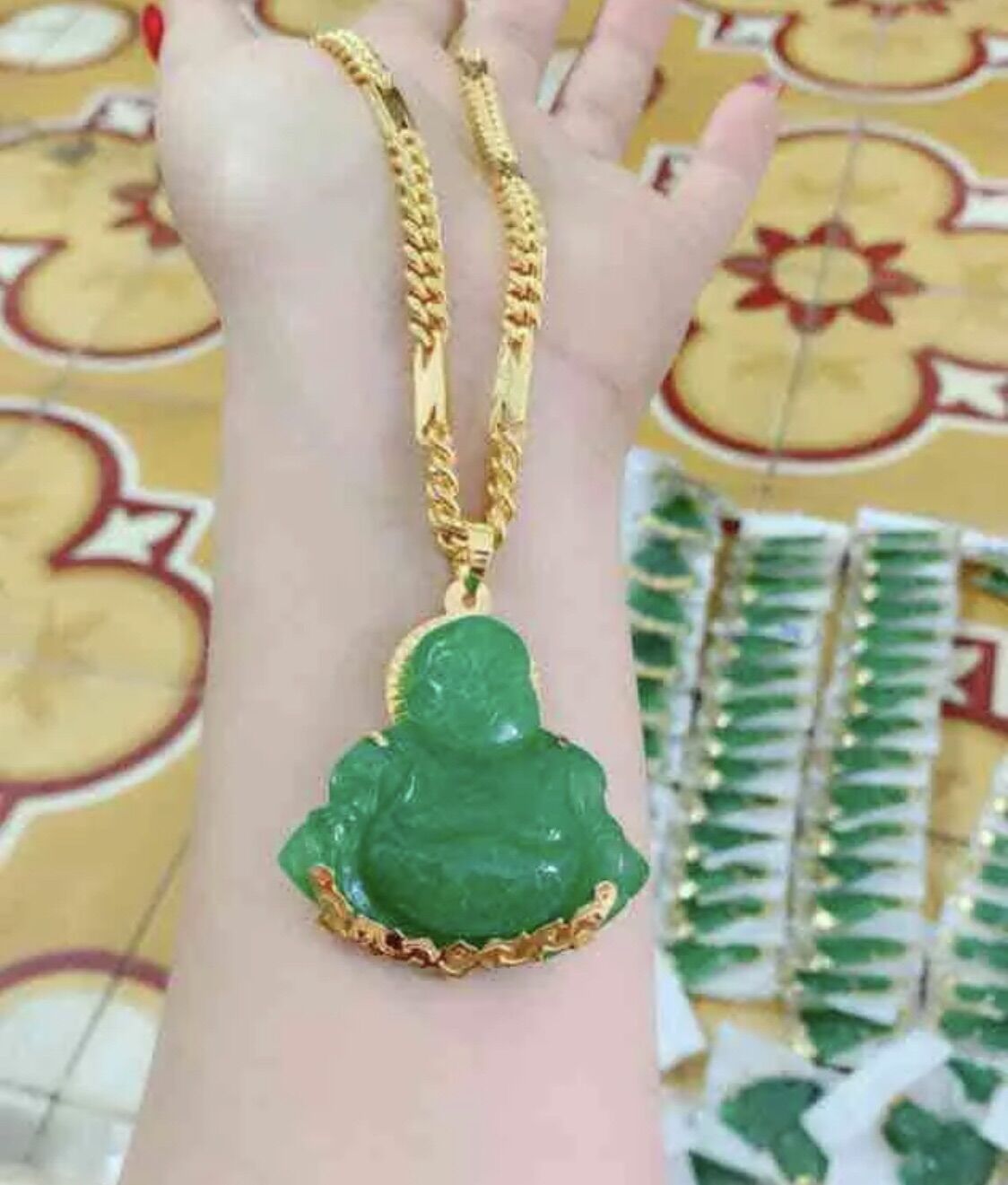 Dây chuyền nam mặt phật xanh cao cấp mạ vàng 18k