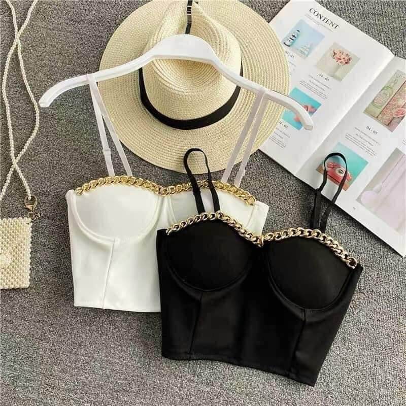 Áo croptop có mút ngực viền xích xinh nha