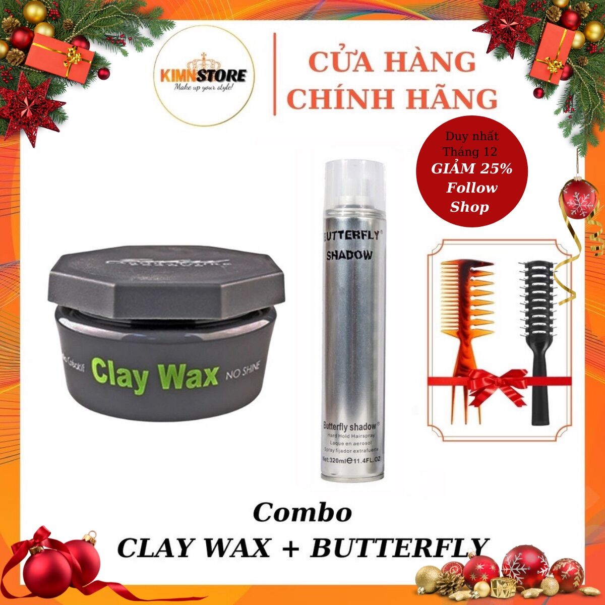 Combo Sáp vuốt tóc CLAY WAX 100g & Gôm xịt tóc nam (mẫu tùy chọn)