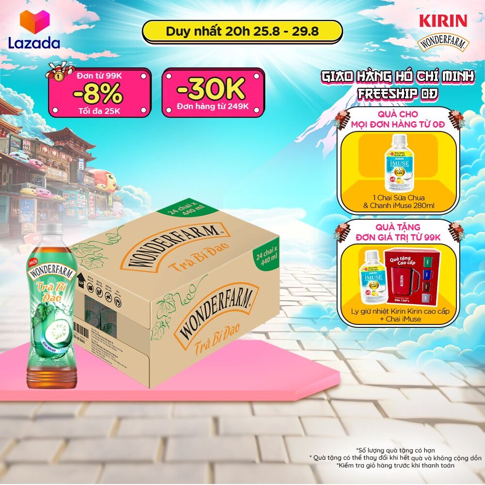 [duy nhất 20h 24-29.08 | đơn từ 99k tặng quà - giao hàng toàn quốc thùng 24 chai trà bí đao wonderfarm 440ml