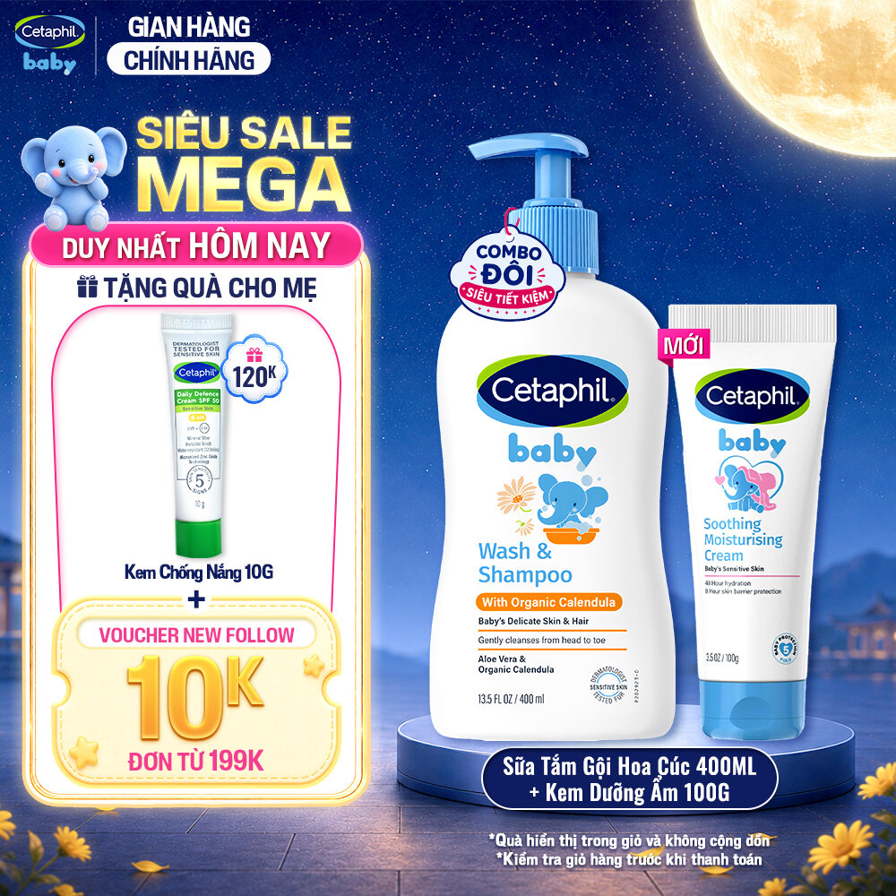 Combo Sữa tắm dưỡng ẩm dịu lành với Calendula hoa cúc hữu cơ 400ML  Kem làm dịu và dưỡng ẩm đa năng cho bé 100G