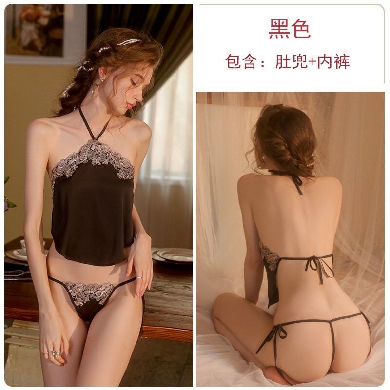 (BIGSIZE 55-80kg) Set yếm cột dây phối ren sexy