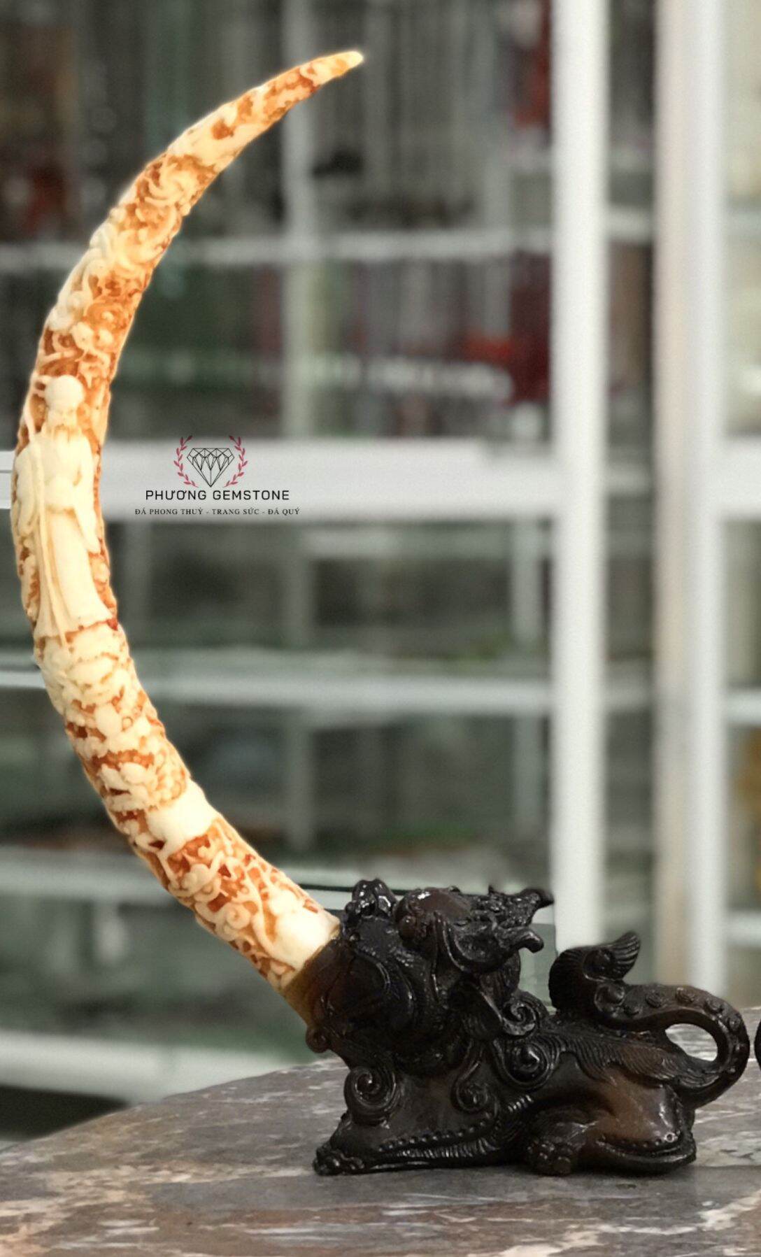 Cặp Kỳ Lân ( Kì Lân ) Ngậm Ngà - Đá Đúc - Cao 43.5cm