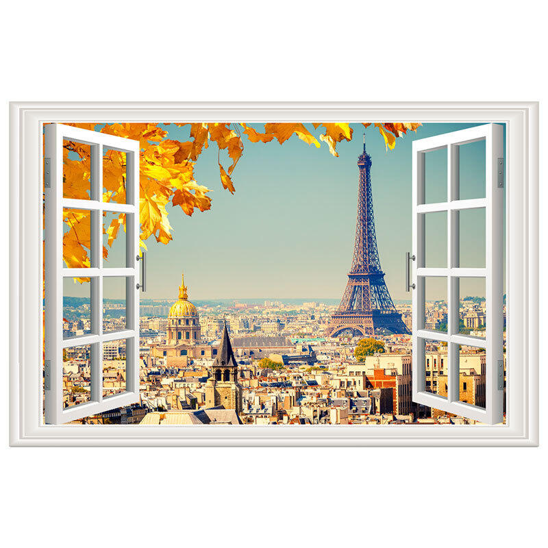 Decal tranh dán tường - khung cửa sổ 3D 60*90cm
