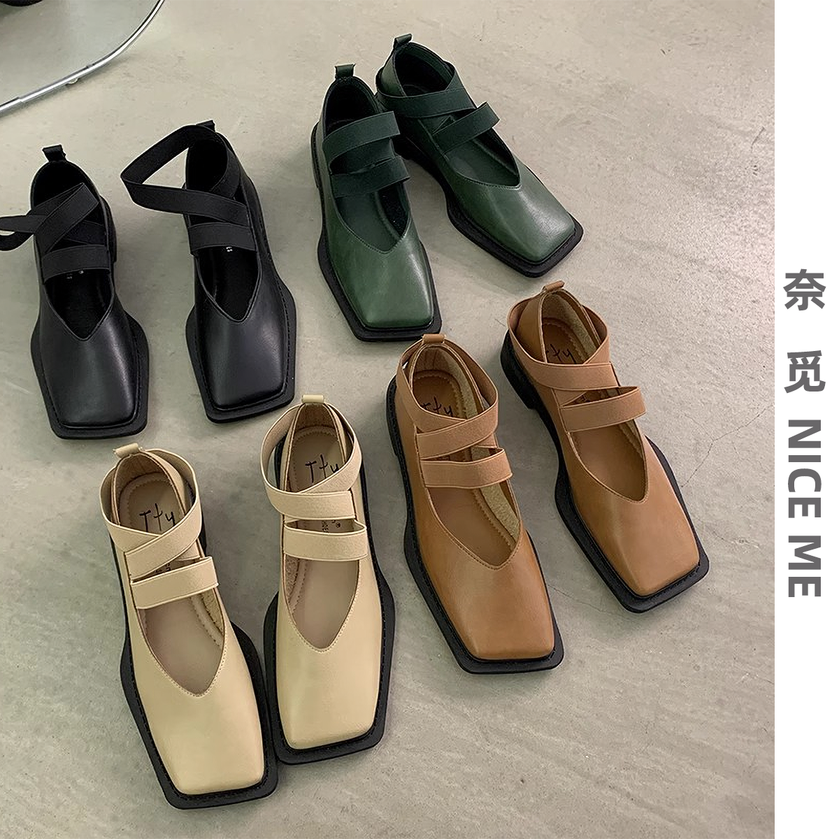 Giày Đế Bằng Phong Cách Ba Lê Cổ Thấp Mary Jane Dành Cho Nữ Thoải Mái Đầu Vuông Thoải Mái Mềm Da Giày Đơn