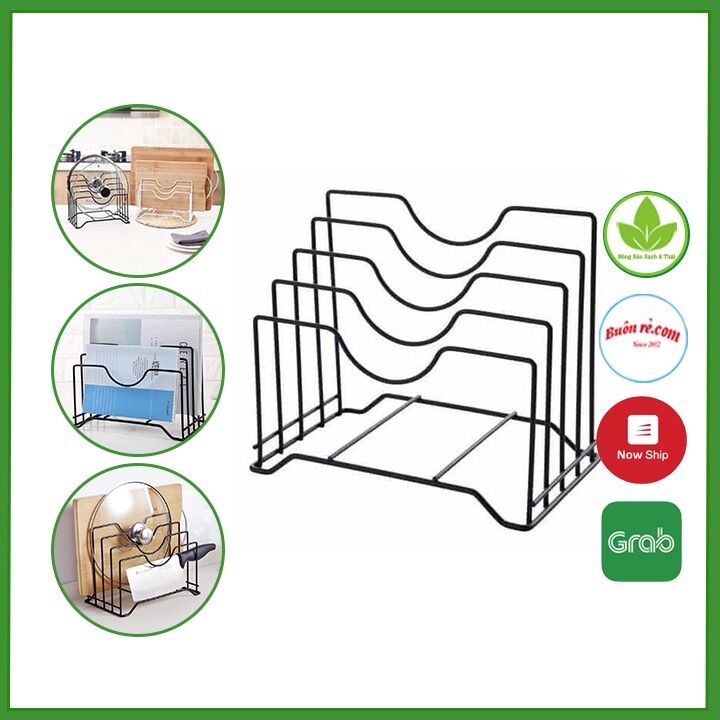 Kệ để nắp nồi, gài dao thớt 4 ngăn đa năng- kệ gác vung nồi, gác dao thớt tiện dụng