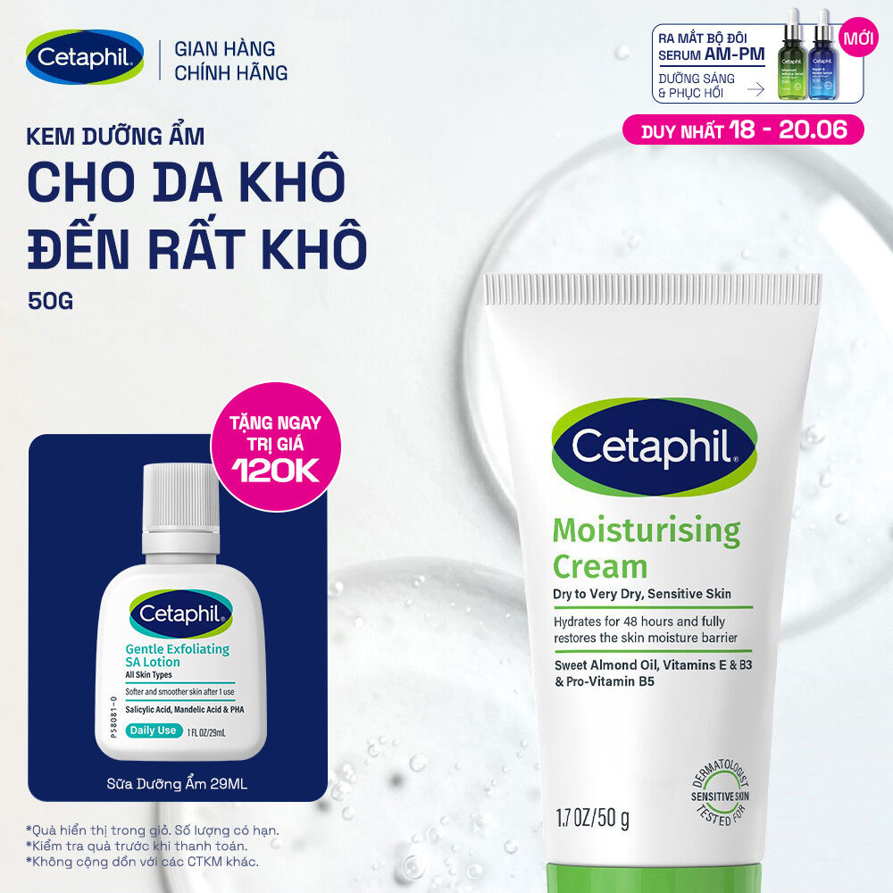 Kem dưỡng ẩm dịu lành cho da nhạy cảm cấp ẩm sâu đến 48H Cetaphil Moisturizing Cream 50g