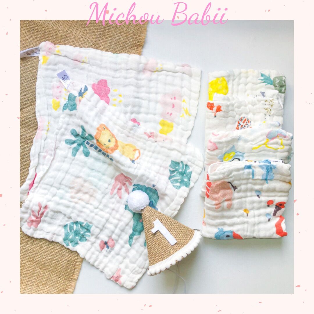 Set 5 khăn sữa aden nhăn 6 lớp mềm mịn cho bé