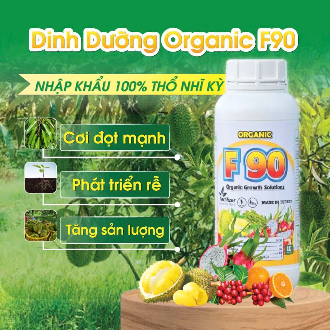  Combo 2 chai Phân bón Organic F90 Phân bón hữu cơ vi sinh  chai 1 lít  nhập khẩu Thổ Nhĩ Kỳ,siêu kích rễ đi đọt mạnh dưỡng trái lớn trái phục hồi sau thu hoạch 