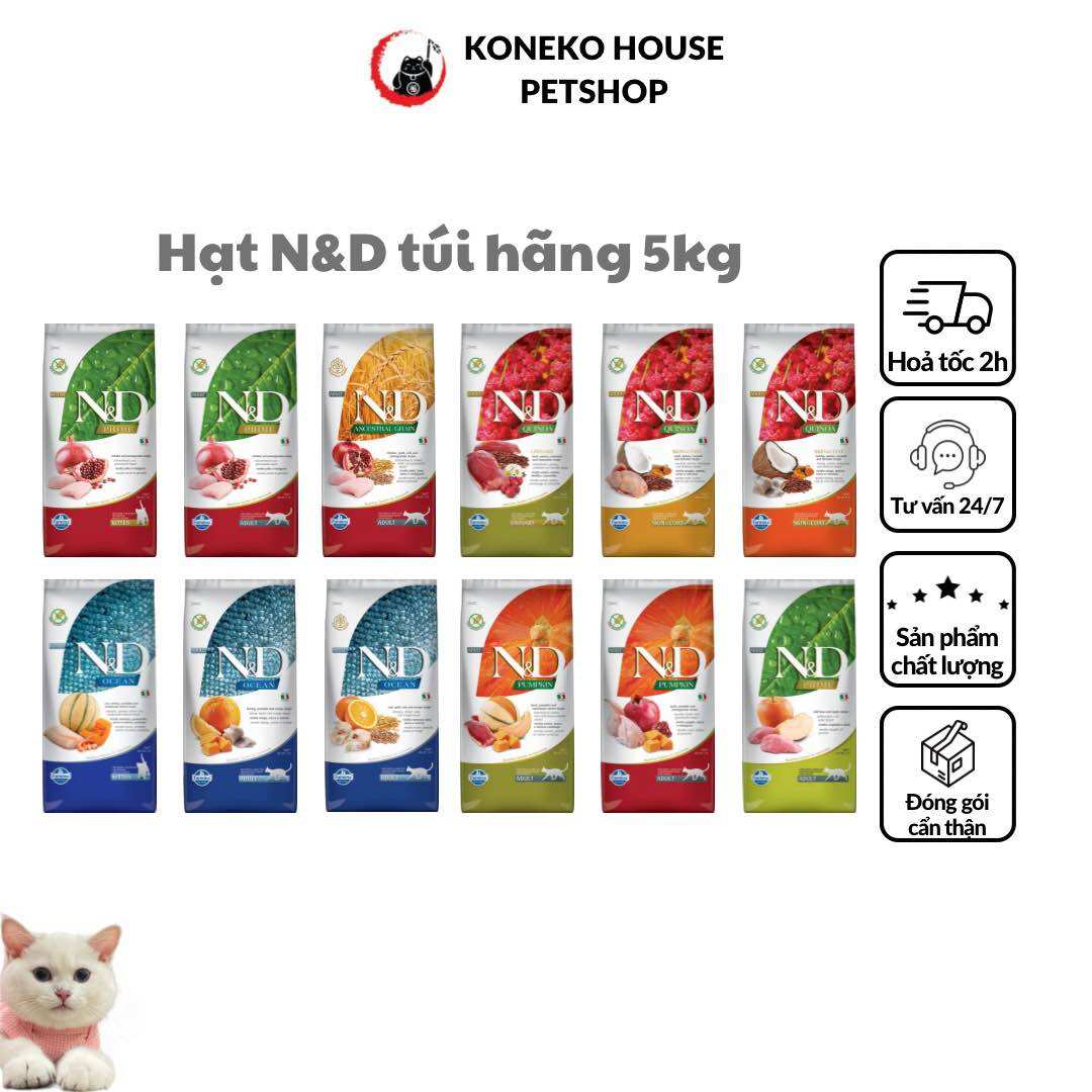 Thức ăn cho mèo - Hạt N&D cao cấp các loại túi hãng 5kg