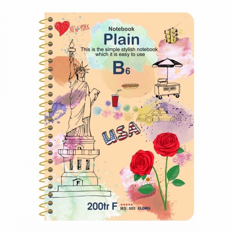 Sổ lò xo đơn ruột trơn B6 - 200 trang; MS 985