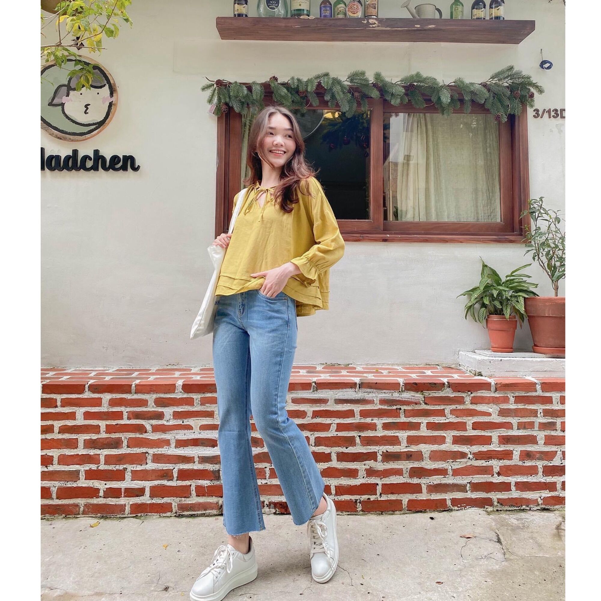 Quần jean nữ ống loe, dáng lửng, LUCETFASHION, quần bò nữ