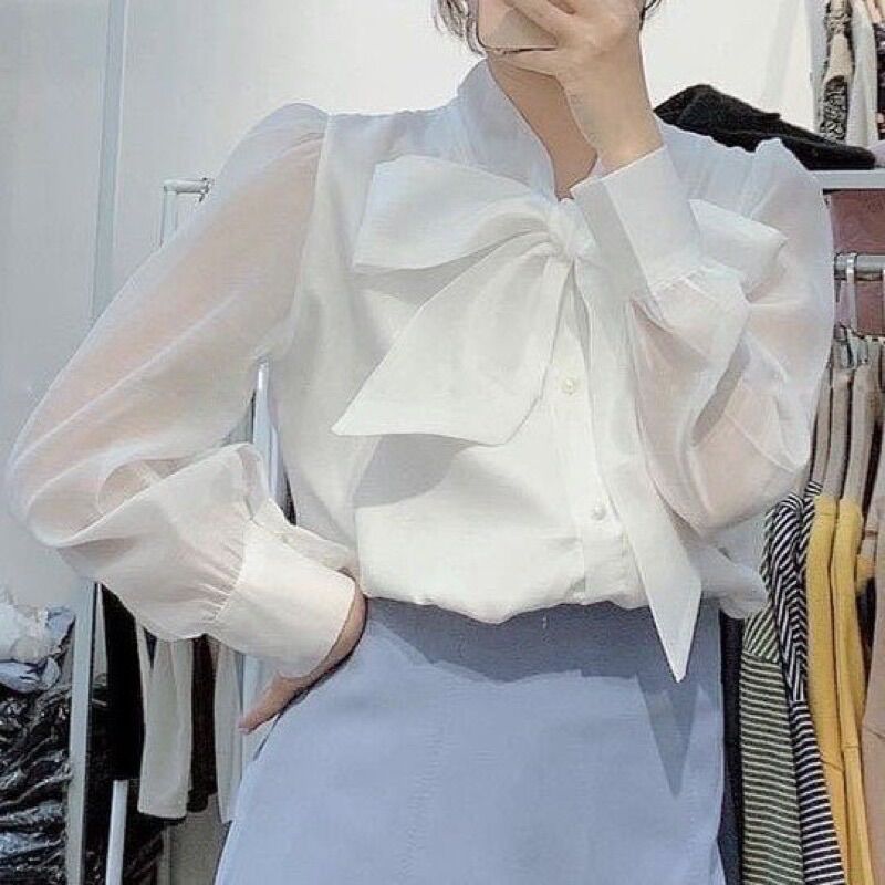 Áo sơ mi cổ nơ tiểu thư