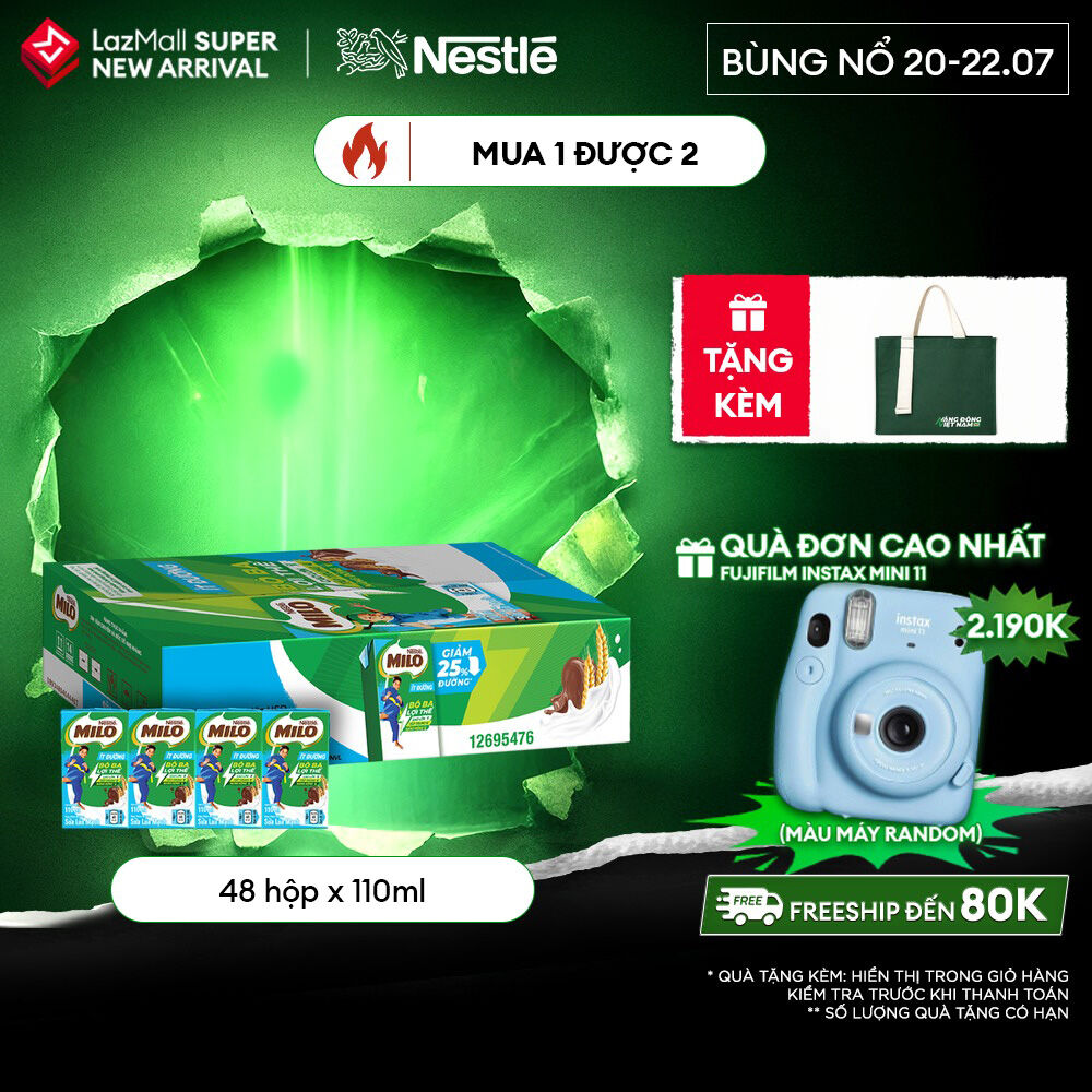 Combo 2 Thùng  Sữa lúa mạch Nestlé® MILO® Ít Đường 48 hộp 110ml (4x110ml)