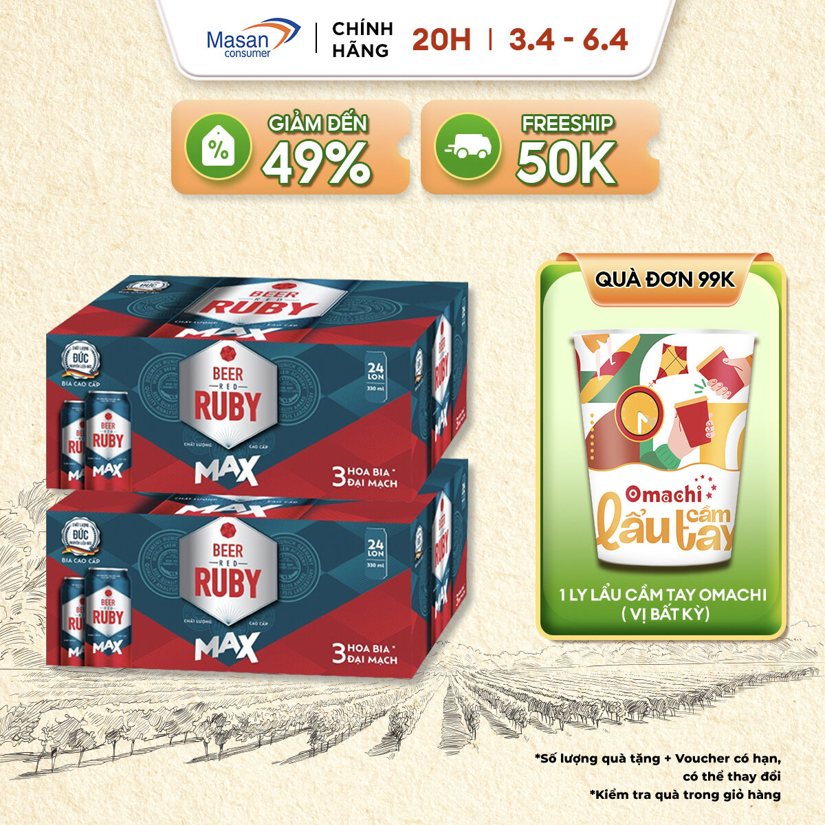 Combo 2 Thùng Bia Red Ruby Max - 24 Lon x 330ML