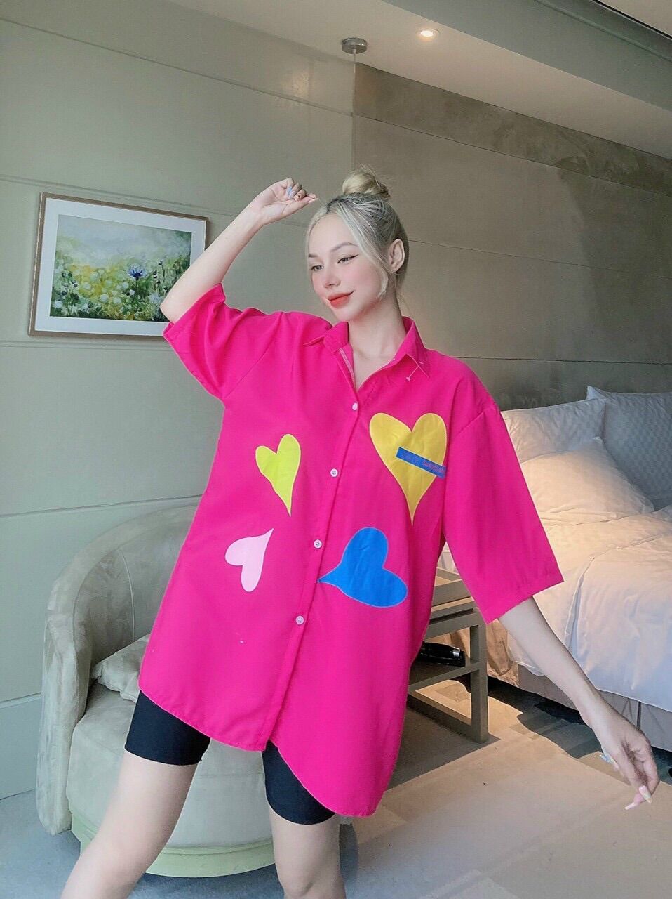 [Ảnh thật] Set áo sơmi form rộng + quần legging ngố