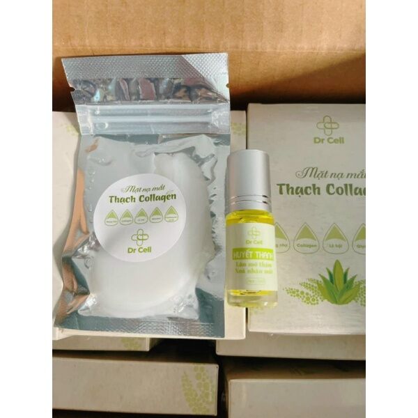 Mặt Nạ Trị Thâm Mắt Thạch Collagen Dr Cell (Hộp 10 Miếng Và 1 Huyết Thanh Lăn Mắt)