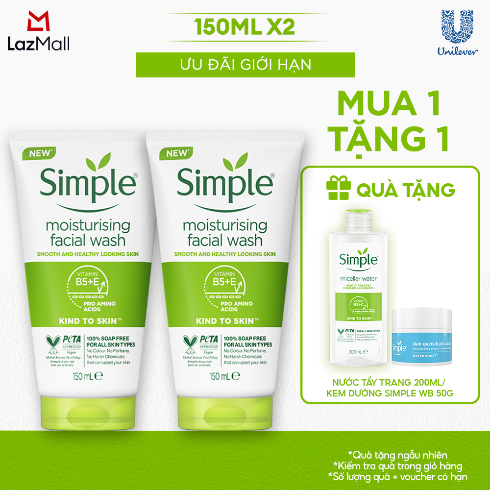 [VC 15% tối đa 70K đơn 399K] Combo 2 Sữa rửa mặt Simple sạch sâu hiệu quả - cho da thường 150ml [CHÍ