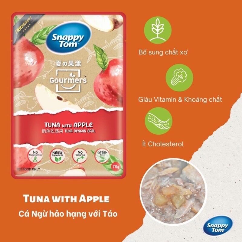 Combo 12 Gói Pate Snappy Tom trái cây, rau củ cho Mèo, gói 70g