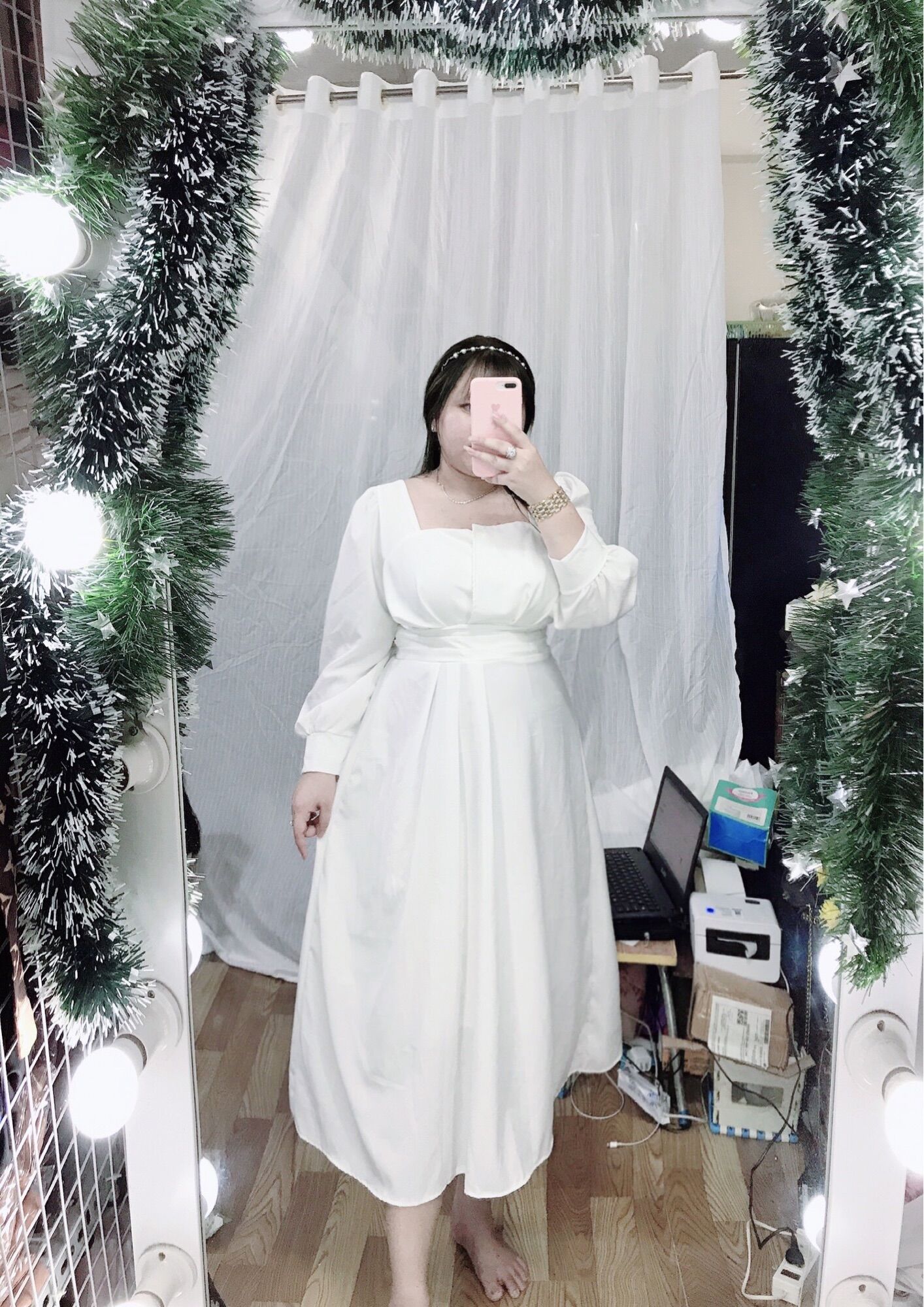 [Bigsize 60-80kg] Đầm vạt chéo tay dài