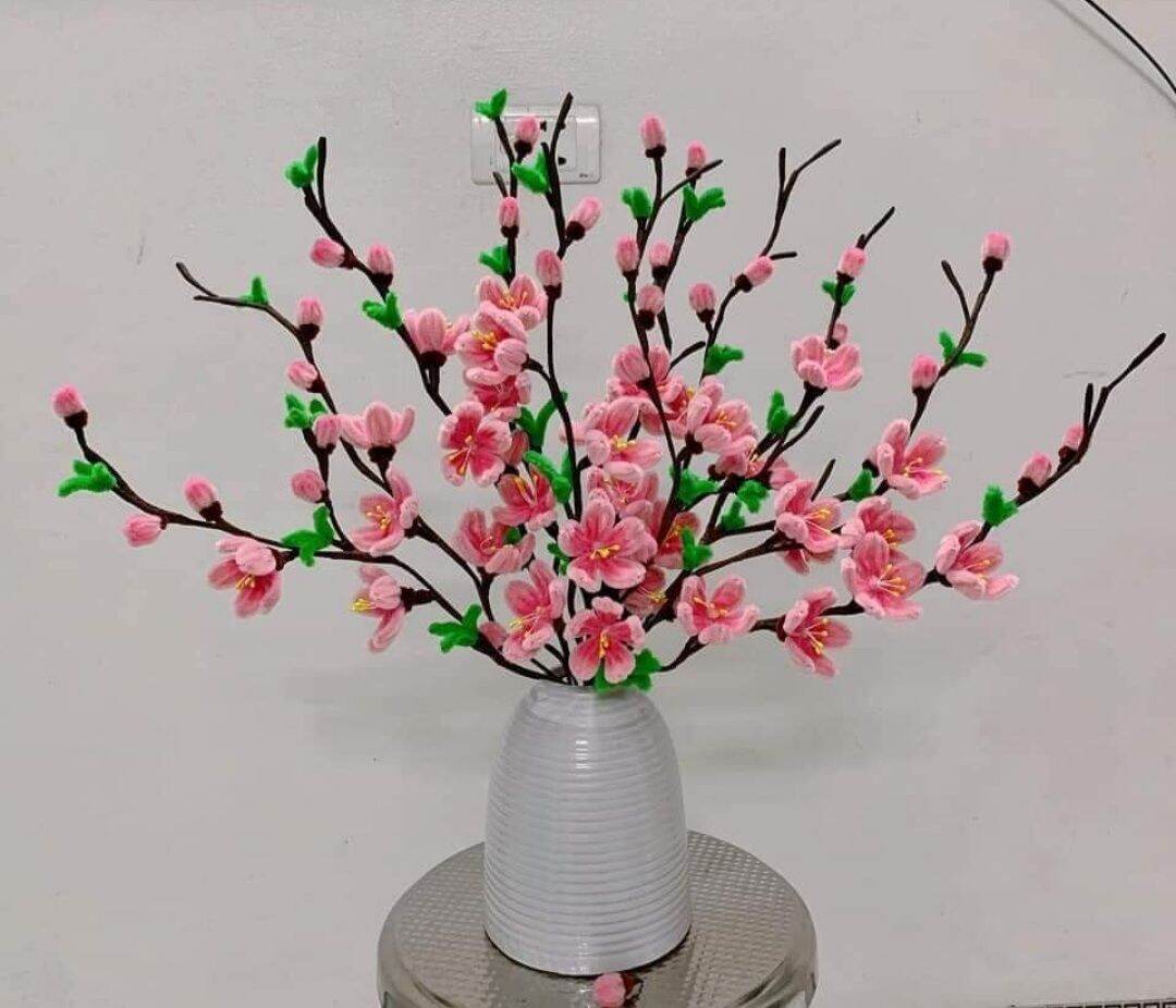 Cành hoa đào đỏ ,đào hồng, mai vàng ,mai trắng kẽm nhung