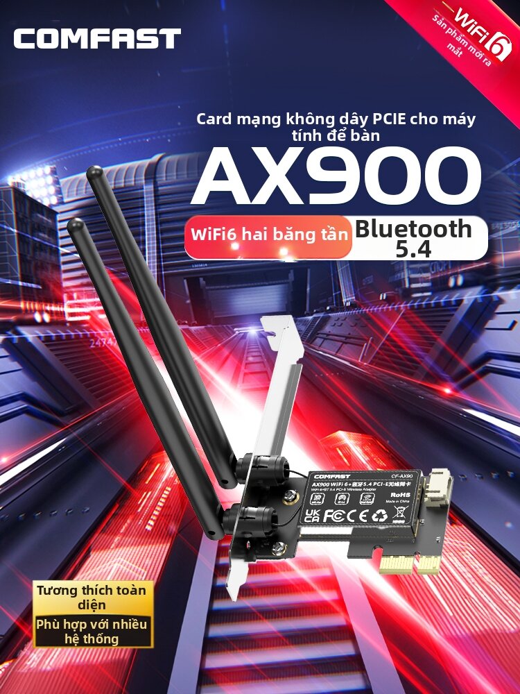 Comfast | Dual Band 5G WiFi 6 & Bluetooth 5.4 PCIe Wireless Network Card for Desktop Giá 443,000 Đồng*Miễn phí vận chuyển