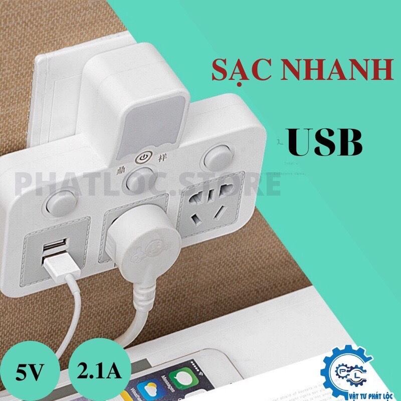 Ổ chia điện thông minh kiêm Đèn ngủ điều chỉnh 3 mức sáng Ổ cắm điện không dây phiên bản đặc biệt 2 chấu