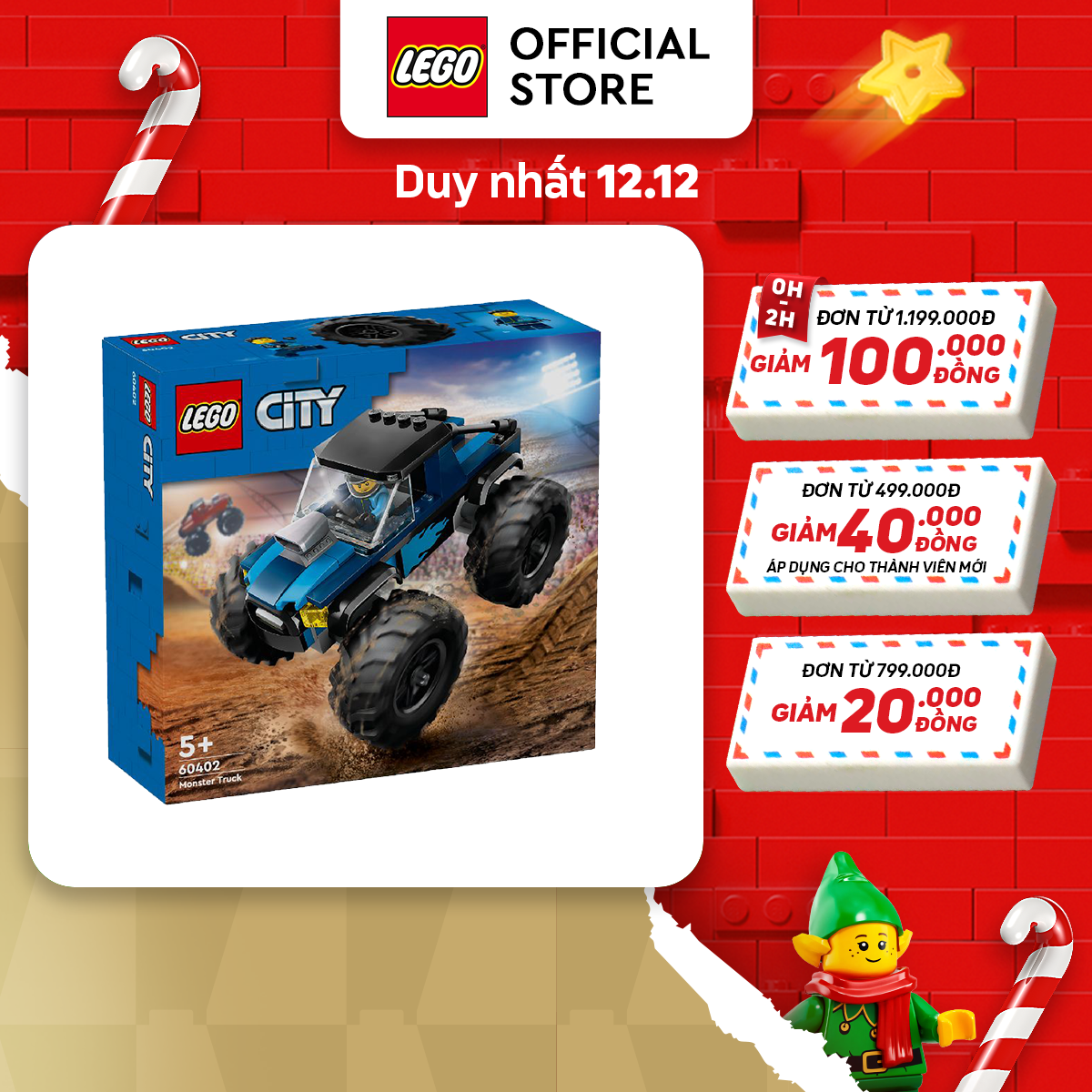 LEGO CITY 60402 Đồ chơi lắp ráp Chiến xe Monster xanh dương (148 chi tiết)