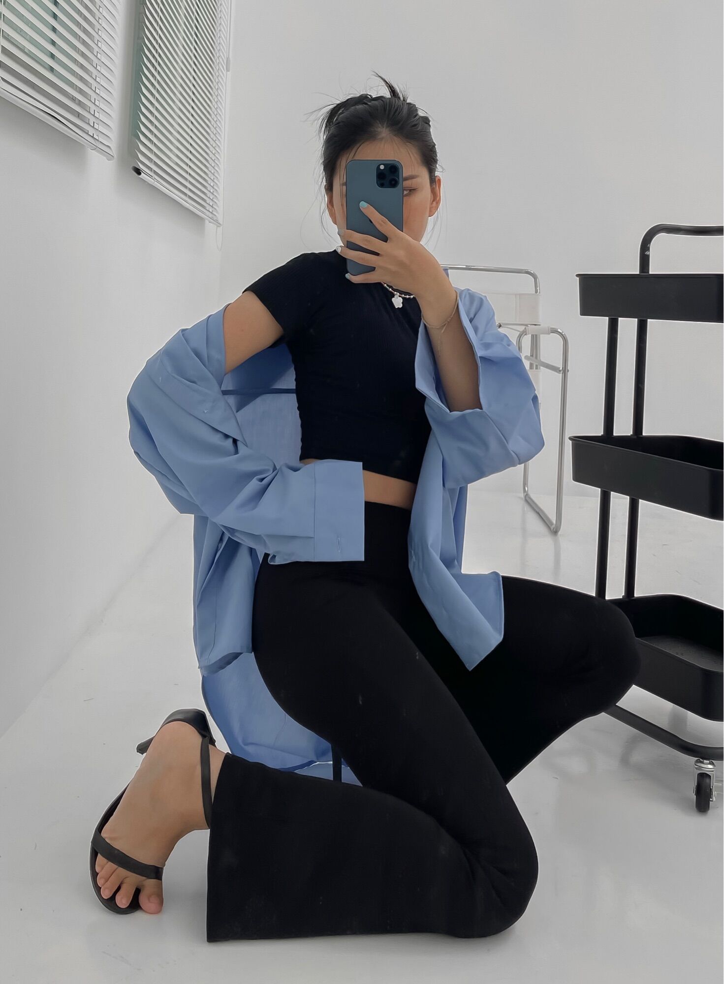 ÁO SƠ MI XANH OVERSIZE