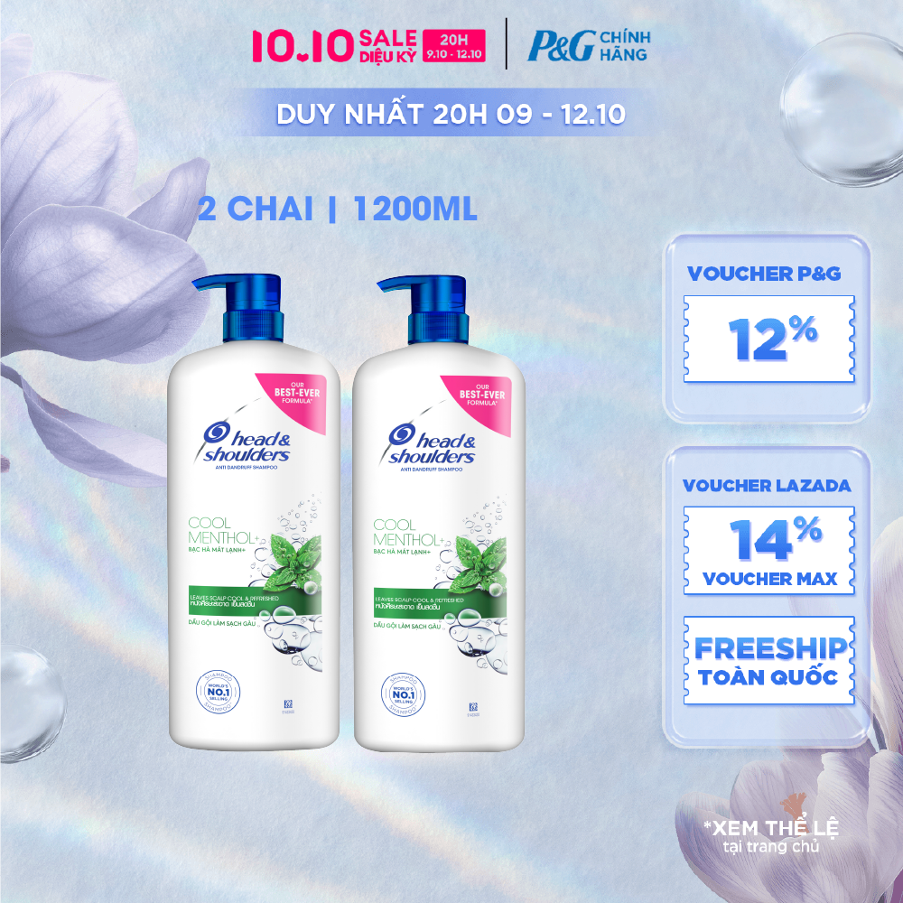 [Voucher 12%] Combo 2 Dầu Gội HEAD & SHOULDERS Sạch Gàu Bạc Hà Mát Lạnh/ Giảm Ngứa Da Đầu Chai 1200ML