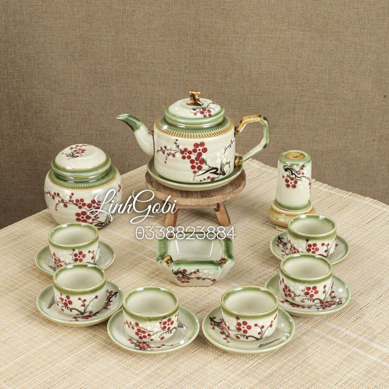 Ấm chén men ngọc dáng chữ thập , vai vuông , ấm chén pha trà 450ml