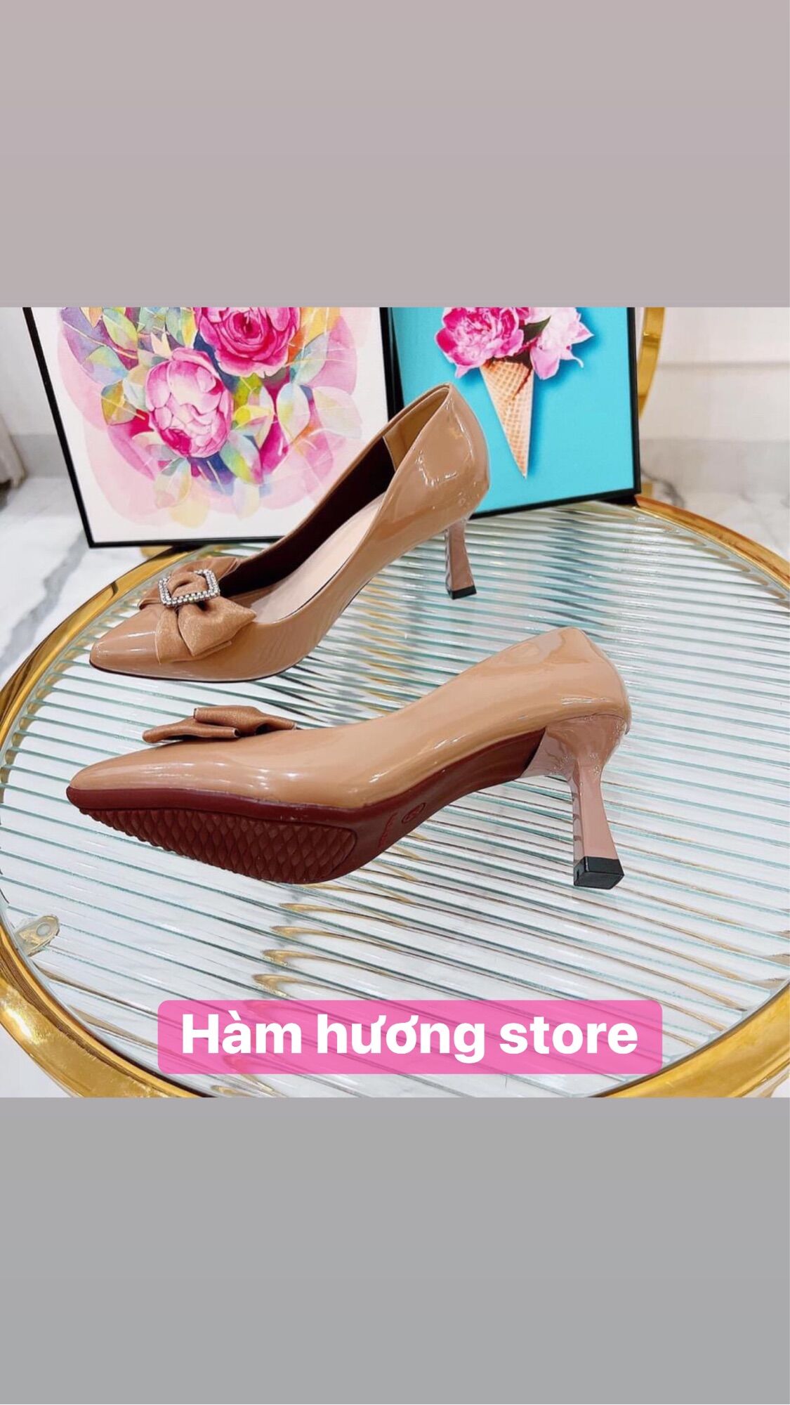 Giày dép nữ cao gót 5p , giày bít mũi công sở , nơ bánh bèo êm chân