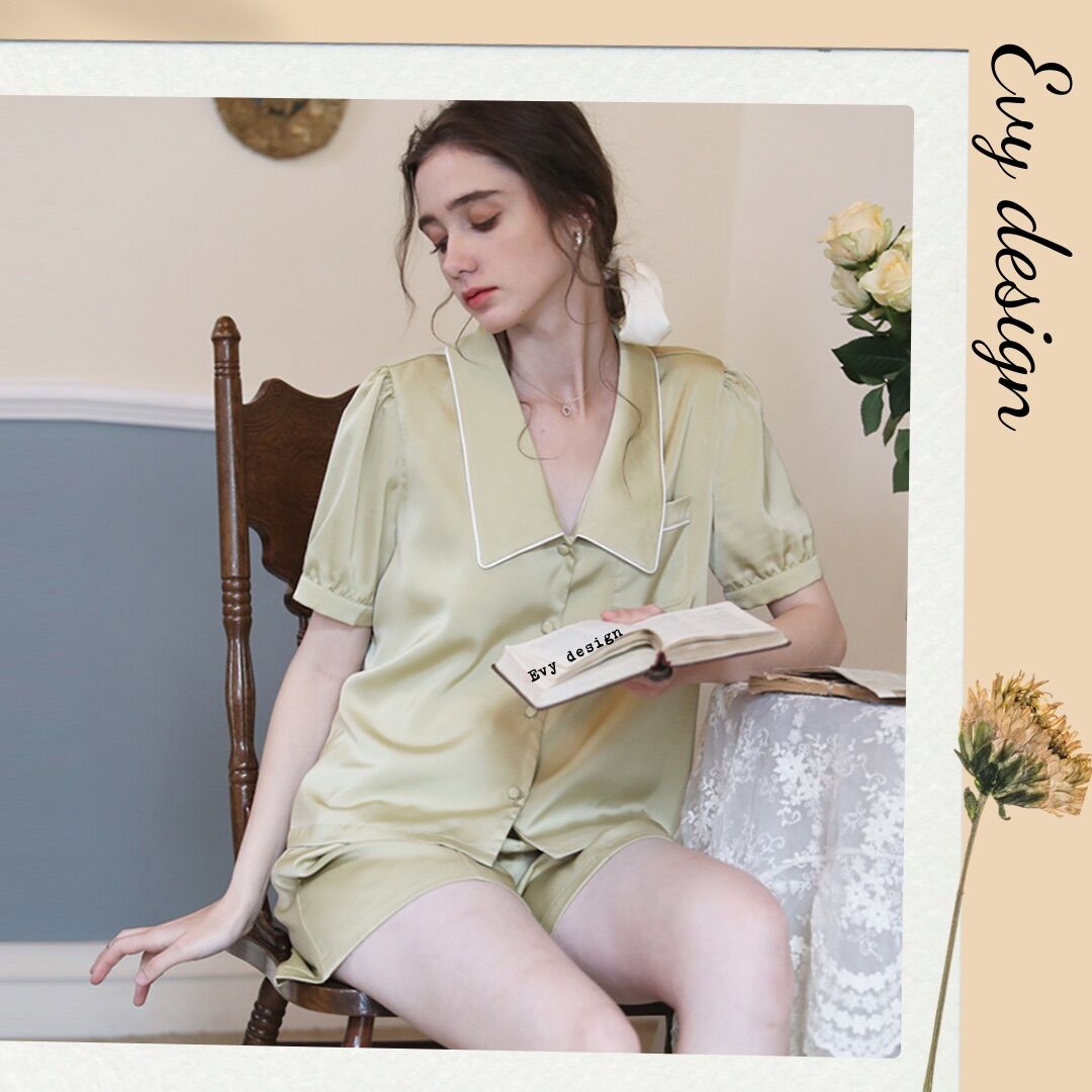 Bộ đồ ngủ lụa cộc tay, bộ ngủ tiểu thư evy ⚡️free ship⚡️