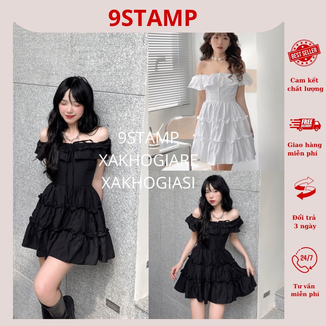 Đầm babydoll trễ vai bèo phối ren Gill