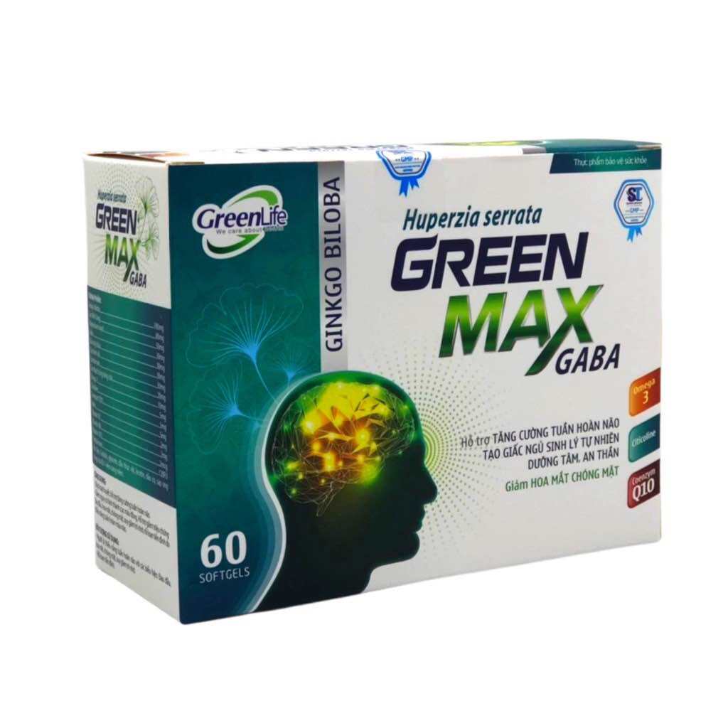 Viên uống bổ não Green Max GABA hộp 60 viên chiết xuất Ginkgo Biloba