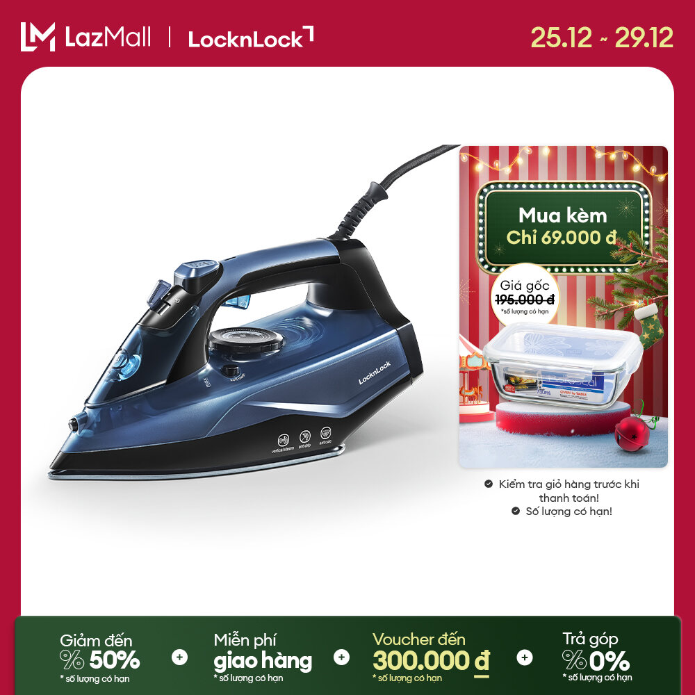 Bàn ủi hơi nước LocknLock ENI362BLU 2000-2400W 340ml - màu xanh dương - Tăng cường phun hơi đáy & phun tia có chế độ tự làm sạch
