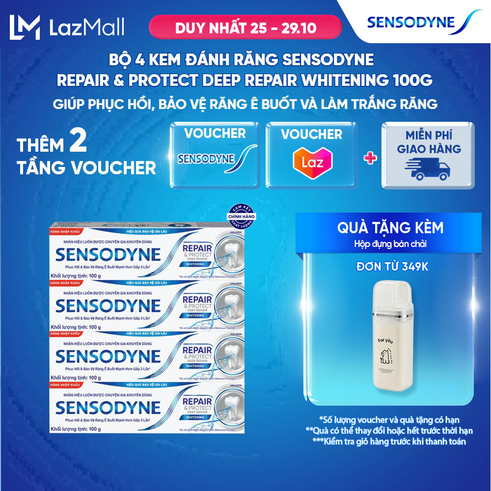 Bộ 4 Kem đánh răng SENSODYNE Repair  Protect Deep Repair Whitening 100g phục hồi, bảo vệ răng ê buốt và làm trắng răng