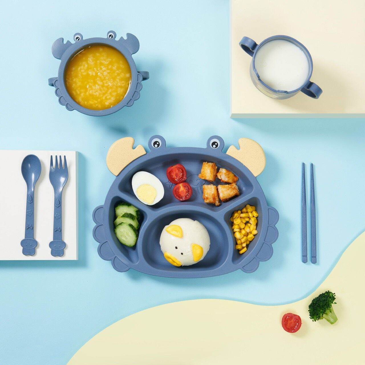 Set khay ăn lúa mạch 6 chi tiết hình cua cho bé ăn dặm