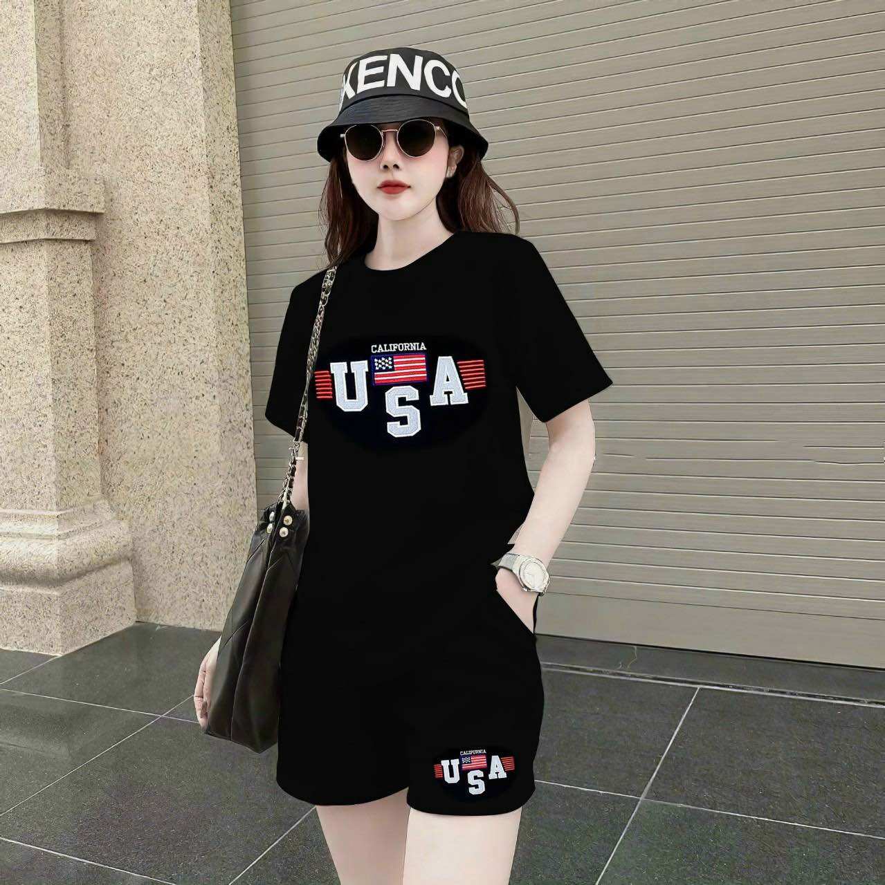 Sét bộ short thun cotton thêu usa siêu đẹp