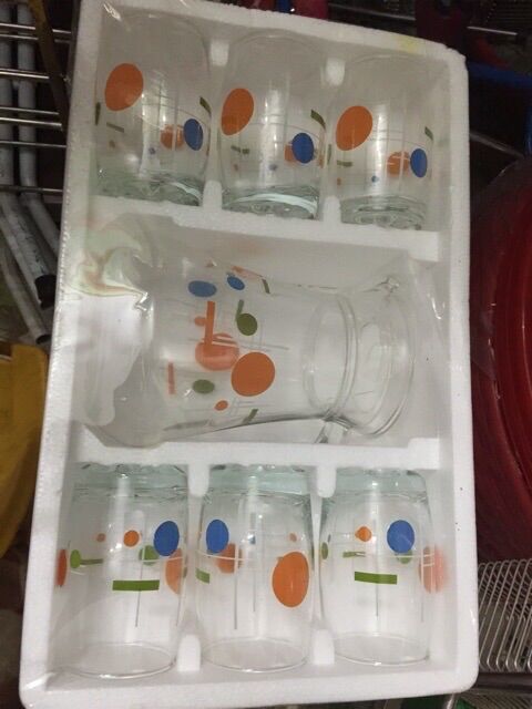 Bộ bình cốc thủy tinh hàng đẹp(1 bình + 6 cốc)