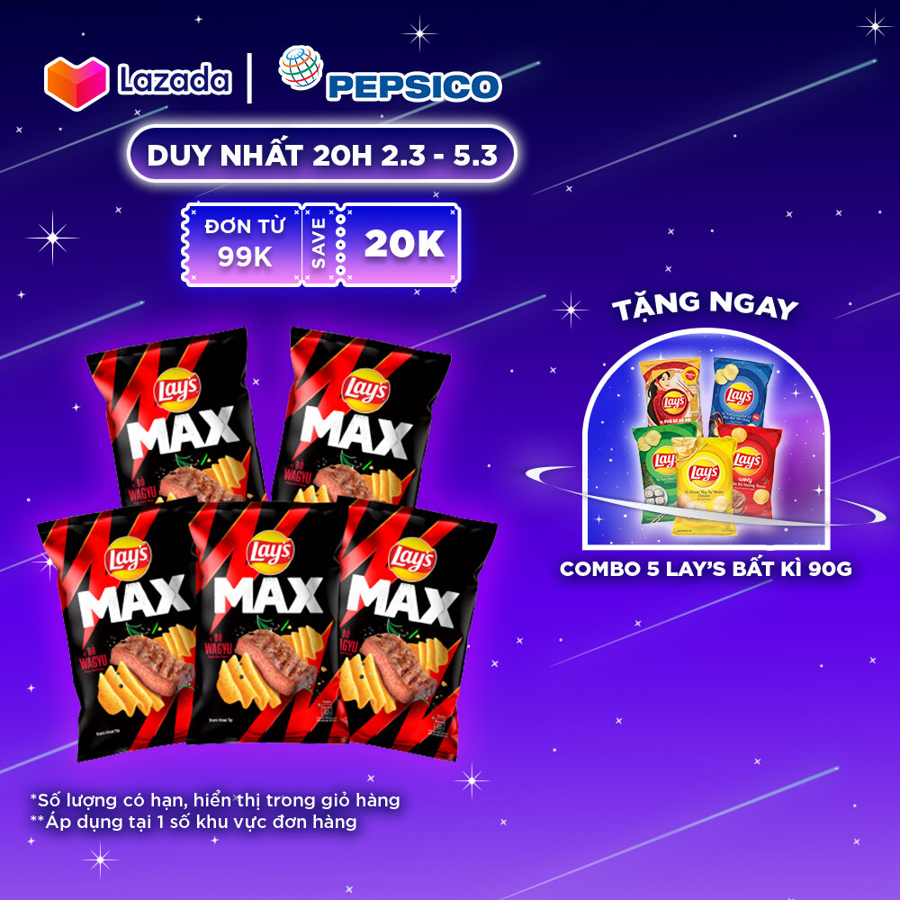 [ƯU ĐÃI 3.3-5.3 TẶNG COMBO 5 LAY'S] Combo 5 gói Snack Khoai Tây Snack Khoai Tây Lay's MAX Vị Bò Wagy